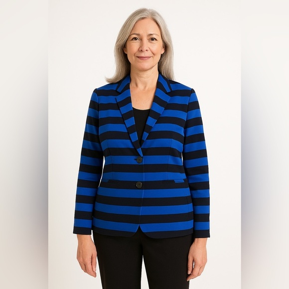 New Talbots Black Blue Striped Button Down Pockets Blazer
Nautical Petite medium - Picture 1 of 15